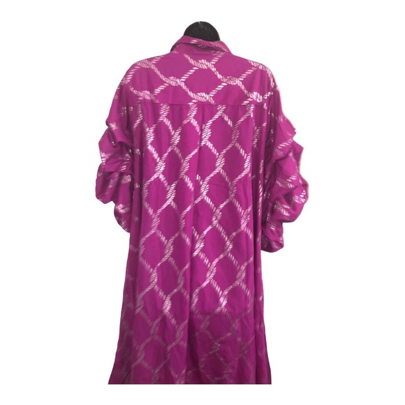 Pink & silver metallic puffy sleeve button down regal hi low dress size 1X new - Picture 13 of 17